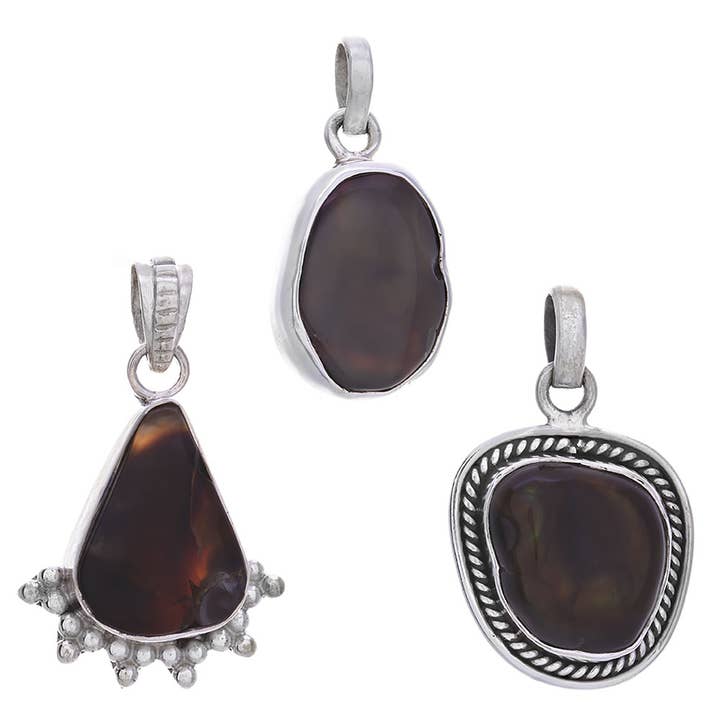 Assorted Shape Medium Fire Agate Pendants (24 to 41mm H) for wholesale by Kheops BLJ Jewelry