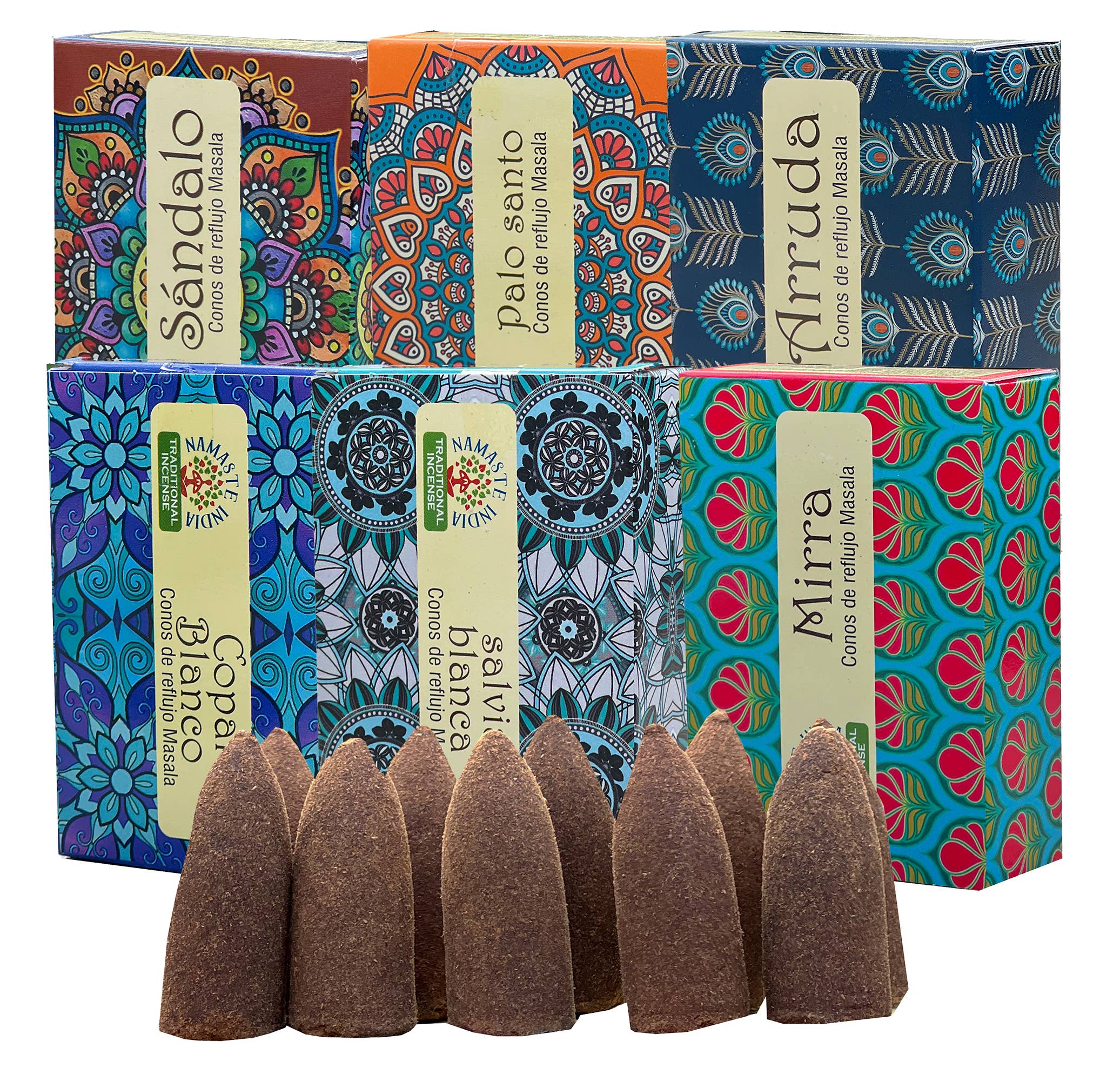 Lungta Imports - Wholesale Incense - Namaste India 6 Fragrances 60 pcs Backflow Cone Incense0