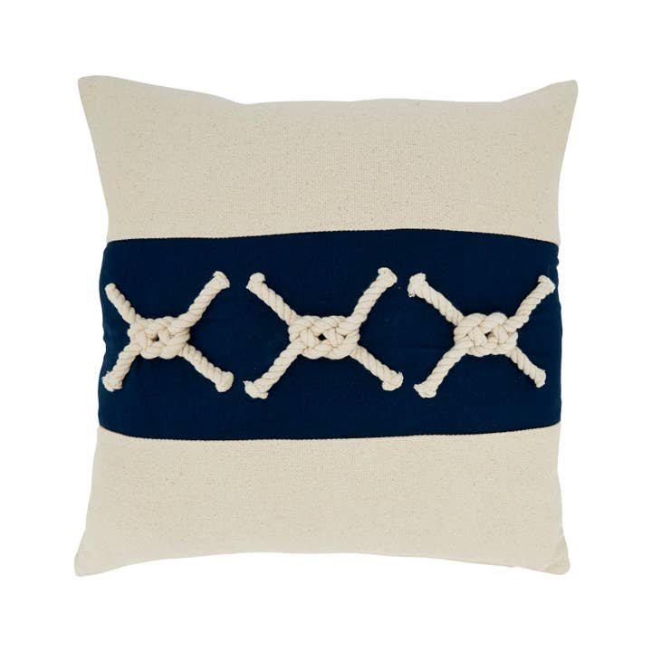 Navy Blue Throw Pillow With Rope Knots Appliqué for wholesale on Faire4
