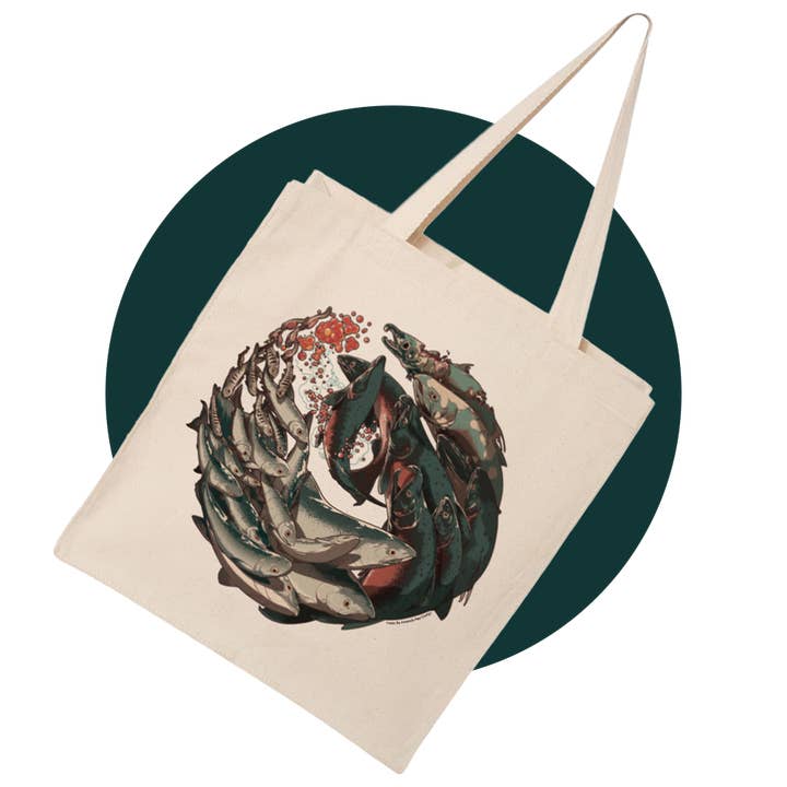 Coho Salmon Life Cycle - Large Canvas Tote with Gusset for wholesale by Amanda Key Design