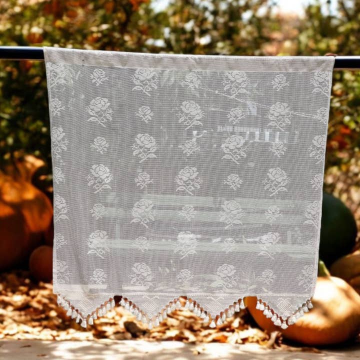 Vintage Rose Curtain, Crocheted Custom Made  Bohemian Panel
 for wholesale by CocoMiaDesign