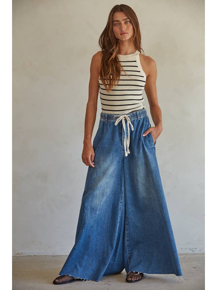By Together – wholesale Byxor - Dam – BD283 | Jeansbyxor med dragsko i midjeband med breda ben1