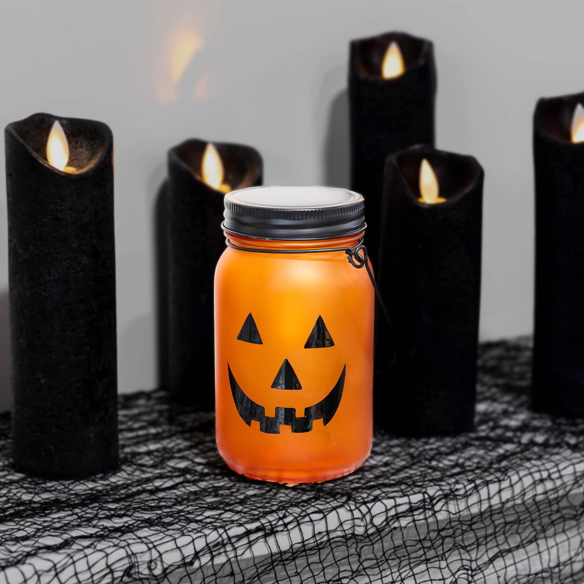 LumaBase - Wholesale Decorative Tabletop Object - Battery Operated Flame Effect Jack O'Lantern Mason Jar1