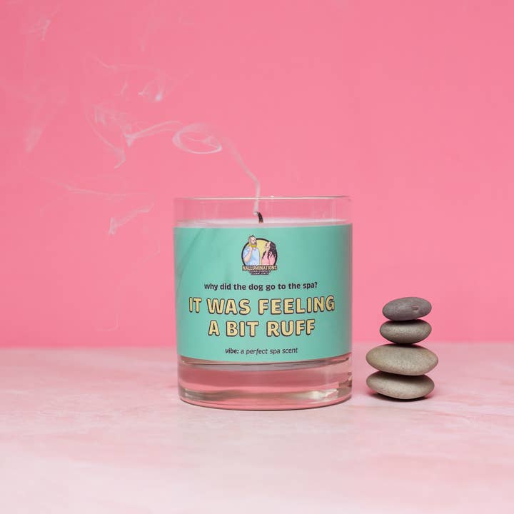 Nalluminations® - Clean Candles, Clean Jokes - Wholesale Jar/Filled Candle - White Tea & Thyme Candle - "It Was Feeling a Bit Ruff"