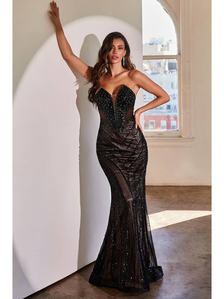 Ladivine by Cinderella Divine - Wholesale Gown - Women's - STRAPLESS FITTED BEADED GOWN