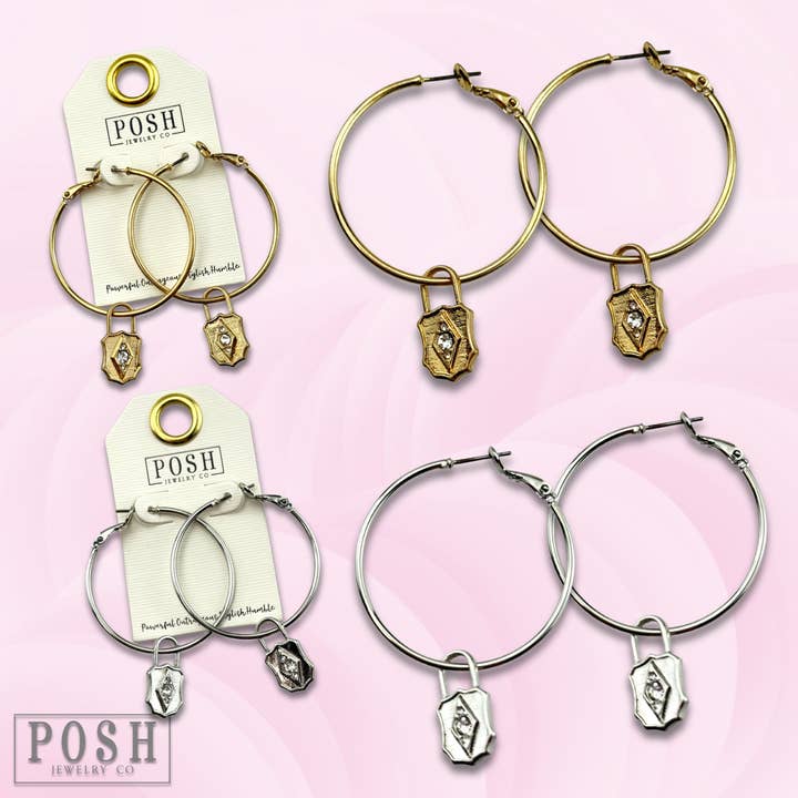 Hoepeloorring met slotbedeltje, last call voor wholesale door Pink Panache Brands