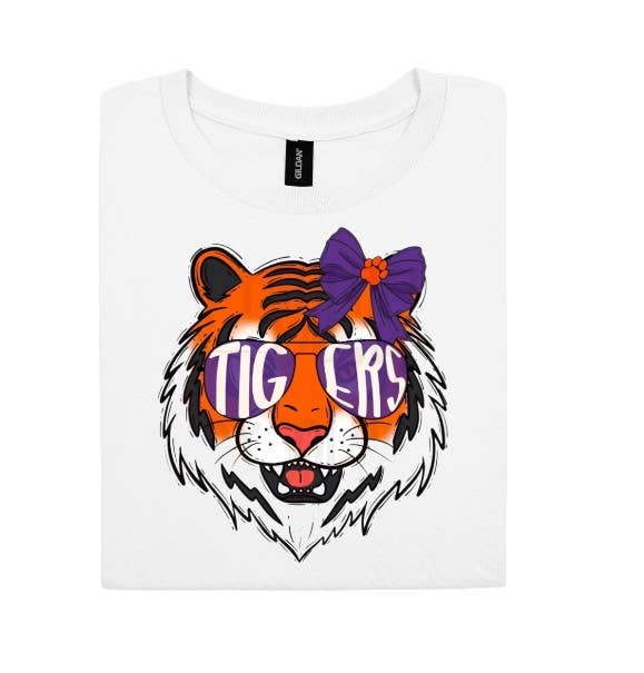 The Candy Collections - Wholesale Screen Printed T-Shirt - Women's - Tigers with bow t-shirt graphic tee football fan tailgate 1