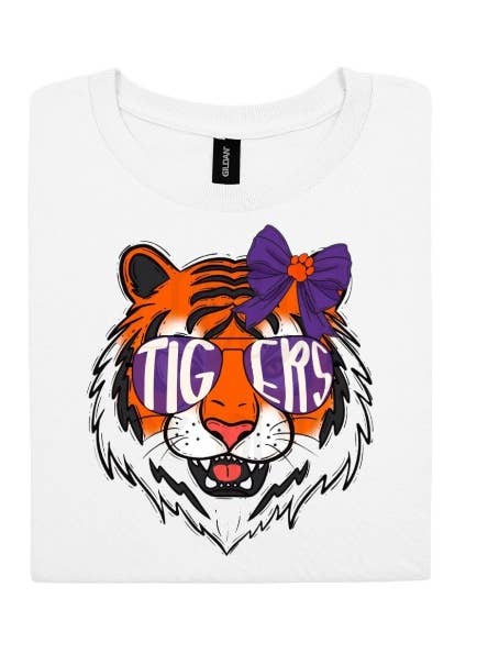 The Candy Collections - Wholesale Screen Printed T-Shirt - Women's - Tigers with bow t-shirt graphic tee football fan tailgate 1