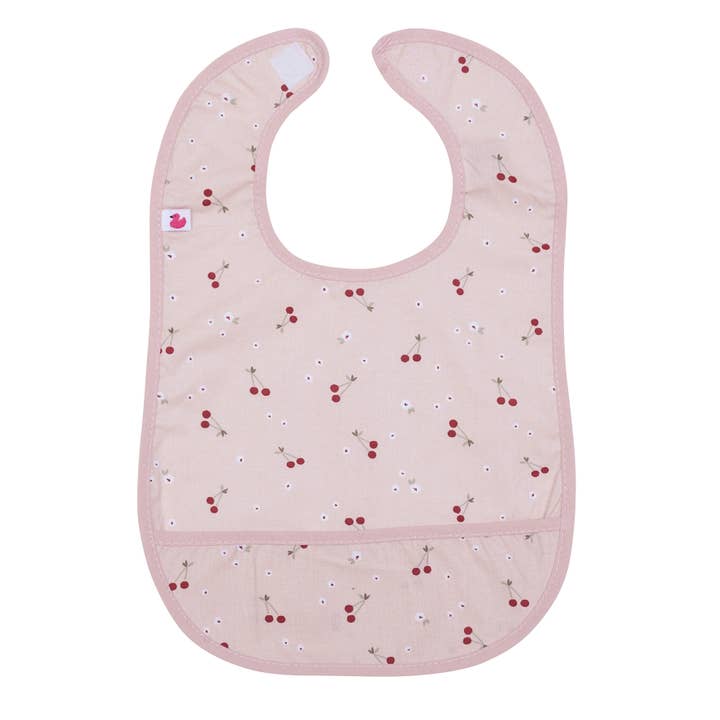 Cherry printed coated cotton bib for wholesale by BB&Co