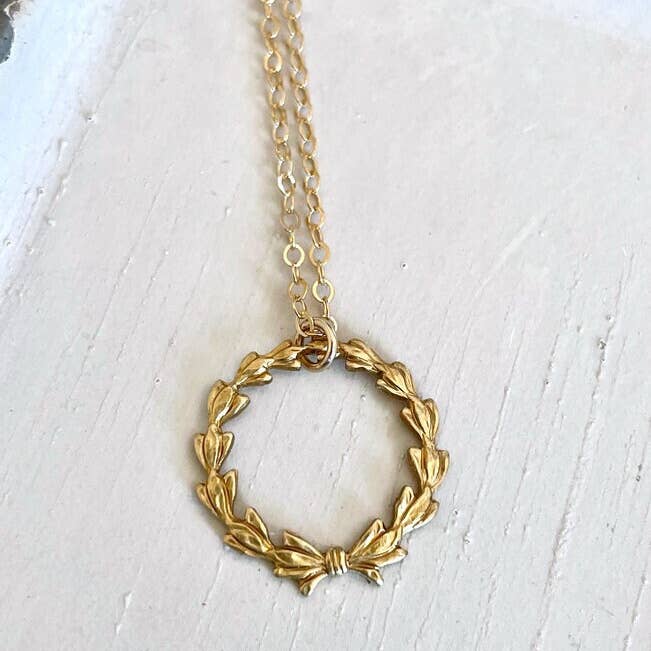 The green antique trunk – wholesale Pendant/charm necklace – Laurel 3 - Wreath Necklace In Antique Gold - Graduation Gift2