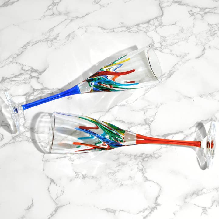 Via Graceffo - Vendita all'ingrosso Flute da champagne - Set di 2 Flûte da Champagne Trix, Cristallo Italiano Dipinto a Mano1