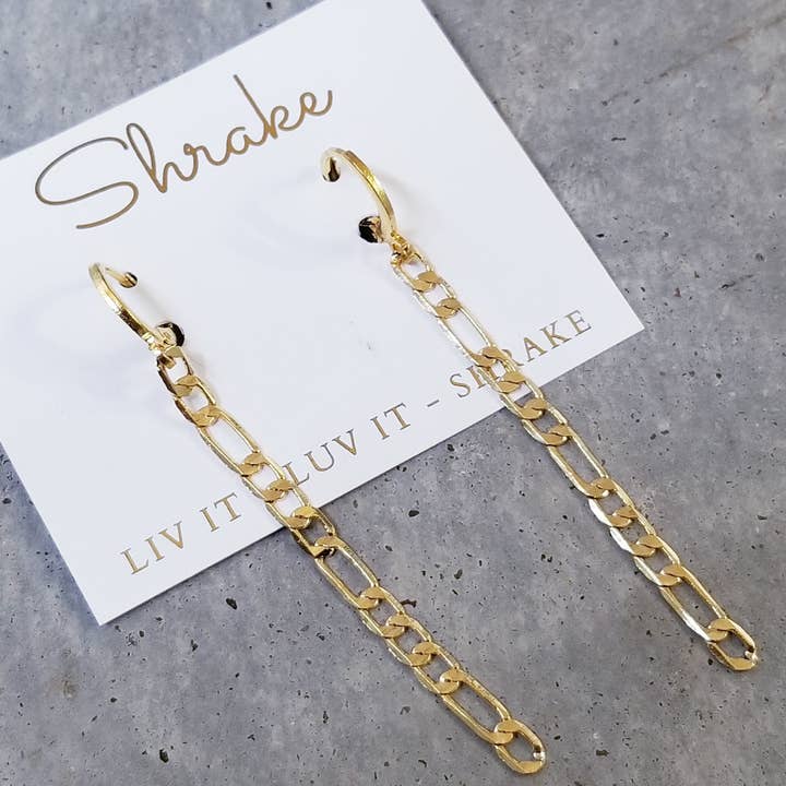 Long Figaro Chain Drop Baby Hoops – Gold for wholesale by Shrake Culture