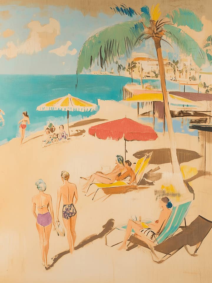 1950's French Riviera Beach 8”x10” Art Print for wholesale by Mowbi