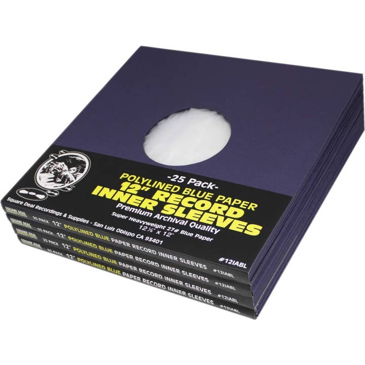 Square Deal Recordings & Supplies - Wholesale Music Accessory - 12" Blue Polylined Super Heavyweight Record Inner Sleeves