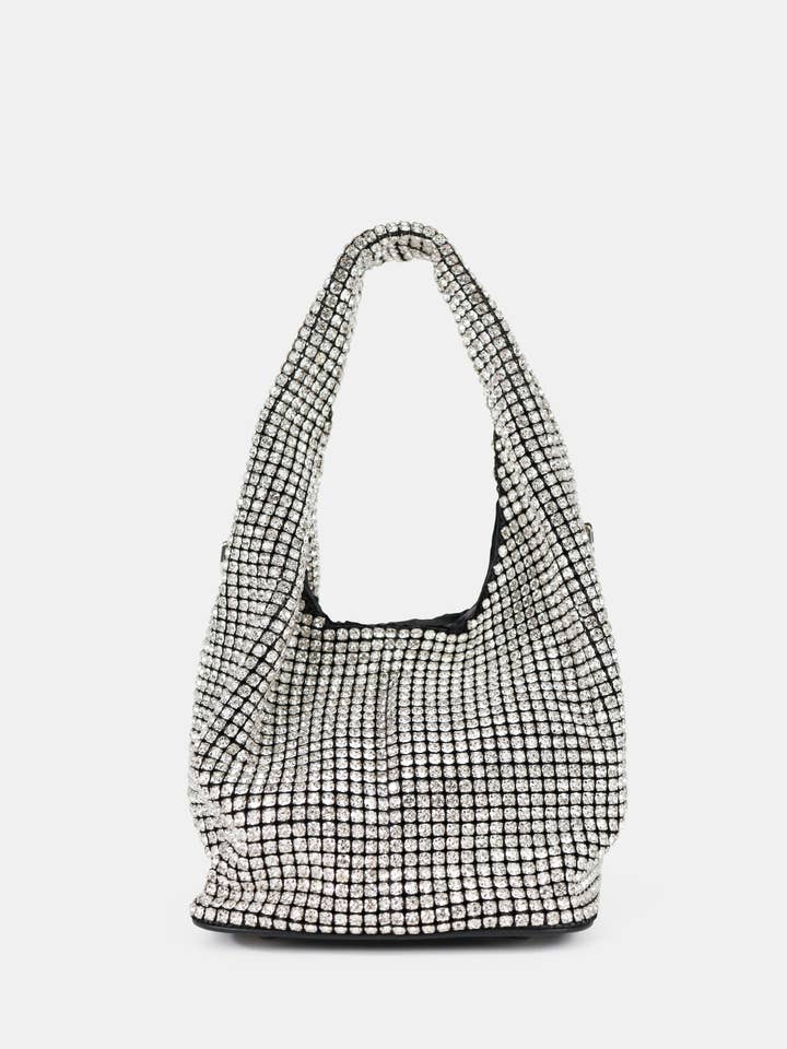 Paris Rhinestone Handbag In Silver for wholesale by Angels Whisper Accessories