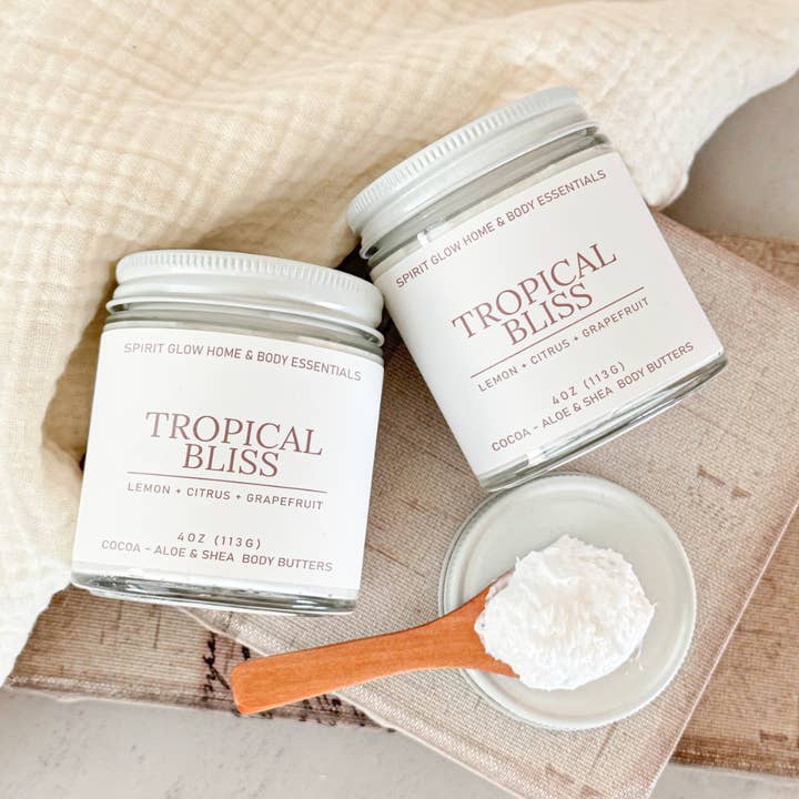Spirit Glow Home & Body Essentials - Vente Baume/beurre pour le corps - Beurres corporels fouettés au coco, à l'aloès et au karité Tropical Bliss 0