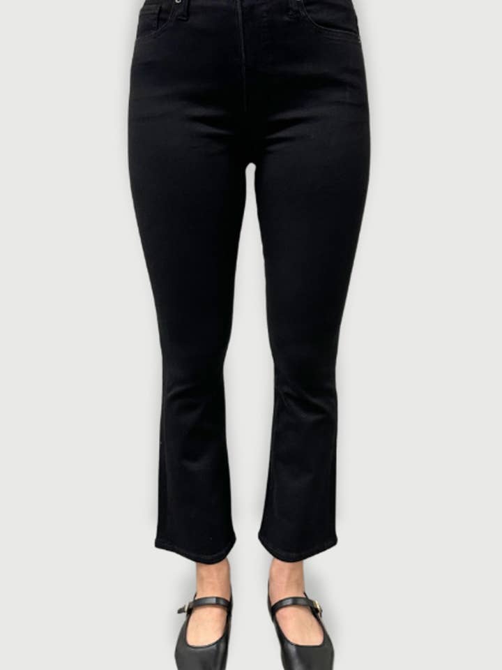 Palmer Mid Rise Crop Kick Flare, Sculpt+ Jet Black for wholesale by Oliver Logan