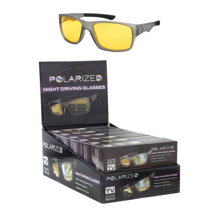 Polarized Night Driving Glasses in Counter Display Program for wholesale by Shark Eyes, Inc