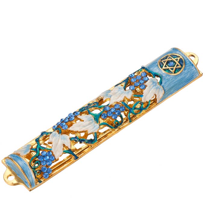 Matashi - Wholesale Wall Accent - Matashi Hand Painted 6" Blue and Ivory Enamel Grape Mezuzah