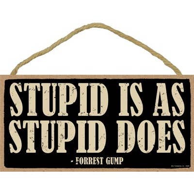 SJT Enterprises, Inc. - Wholesale Sign - Stupid is as stupid does - Forrest Gump 5" x 10"