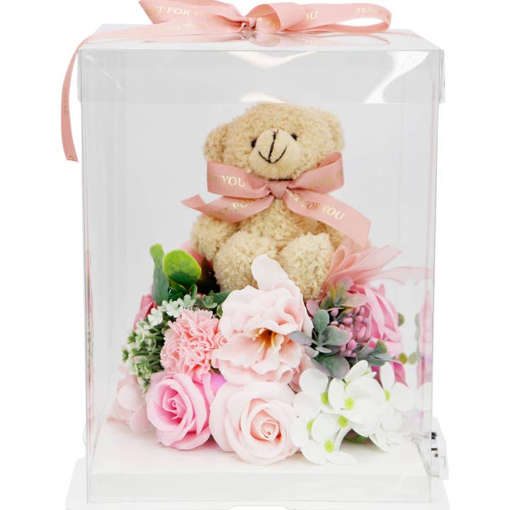 ASSORTED Mini Bear Soap Rose Dome Led Gift Box - 9 Inch for wholesale on Faire2