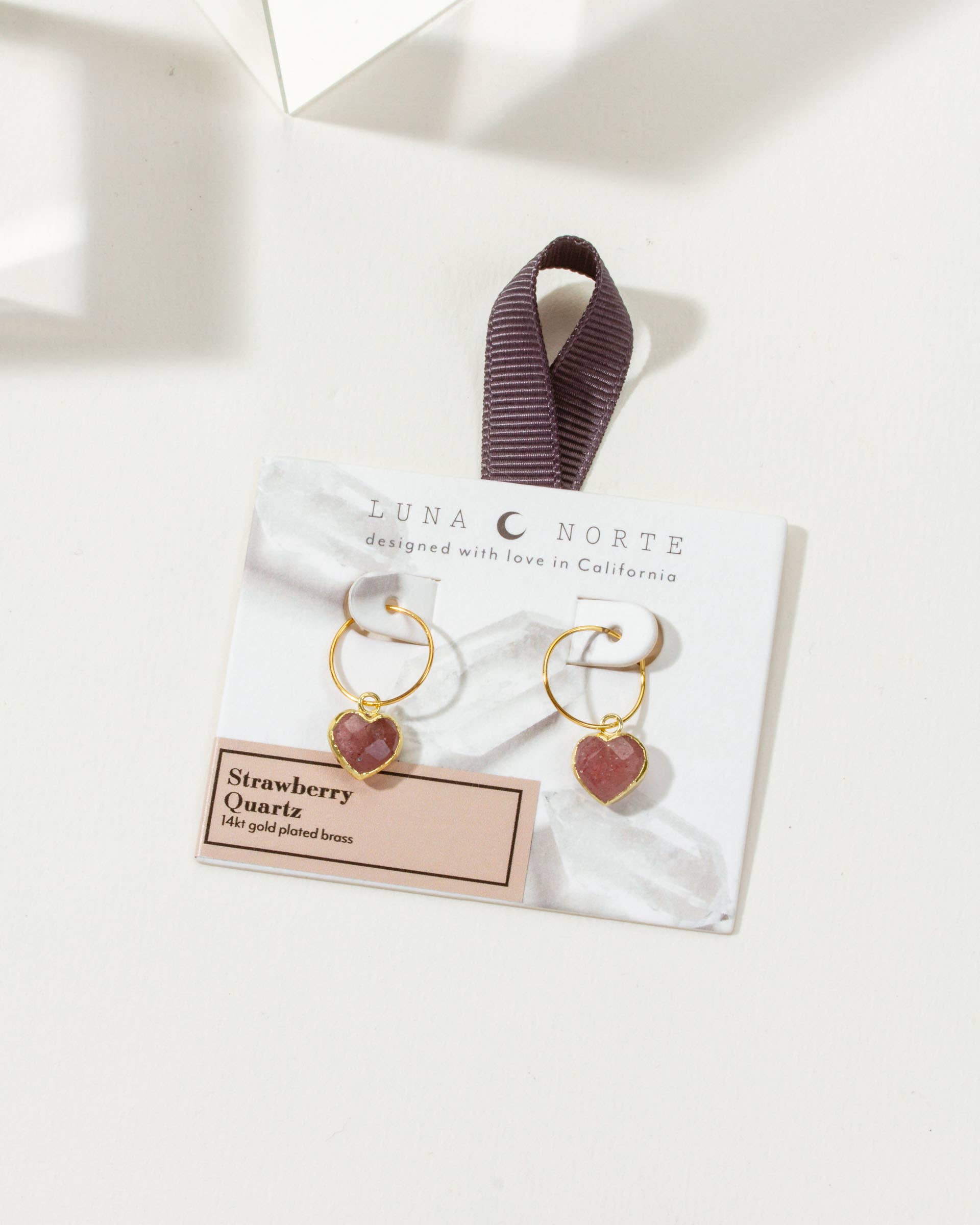 Luna Norte - Wholesale Hoop Earrings - Conversation Heart Mini Hoop Earrings - Strawberry Quartz1