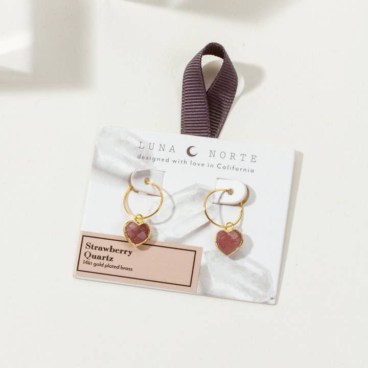 Luna Norte - Wholesale Hoop Earrings - Conversation Heart Mini Hoop Earrings - Strawberry Quartz1