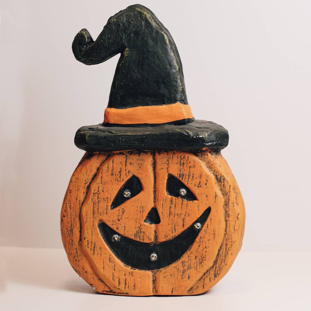 A Cheerful Giver - Wholesale Decorative Tabletop Object - Jack 'O Lantern With Hat And LED Lights1