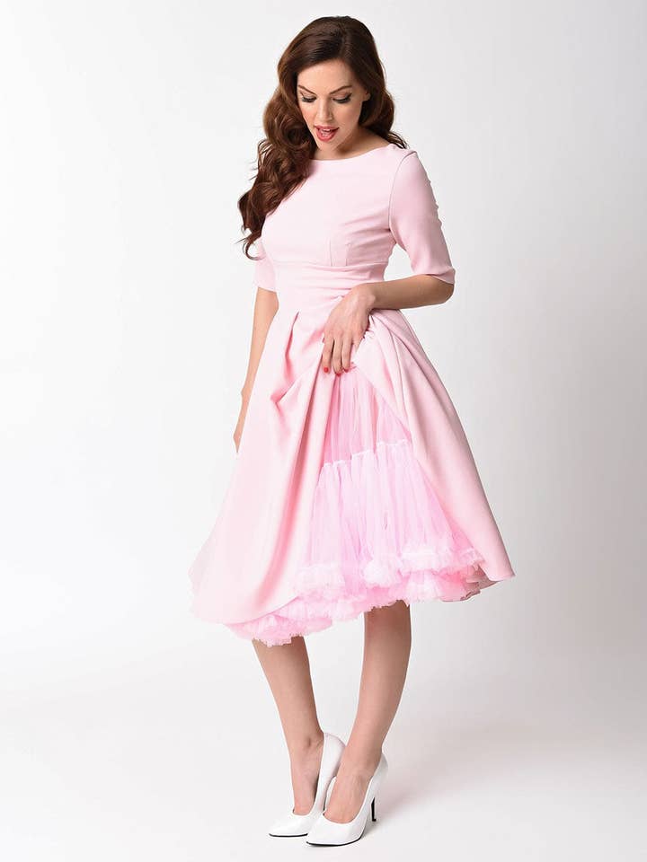 Unique Vintage Light Pink Ruffled Chiffon Petticoat Crinoline for wholesale by Unique Vintage