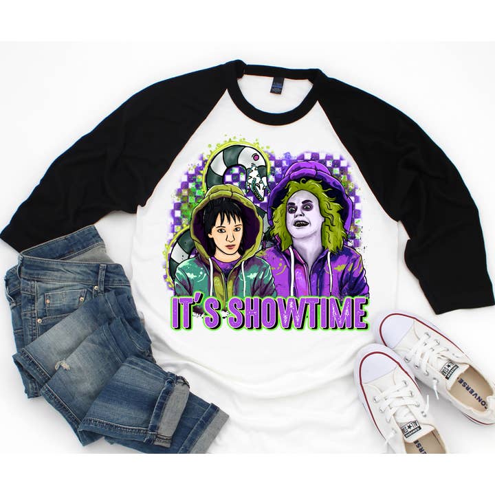 Beetlejuice Raglan for wholesale by Tawakoni Tees and Things