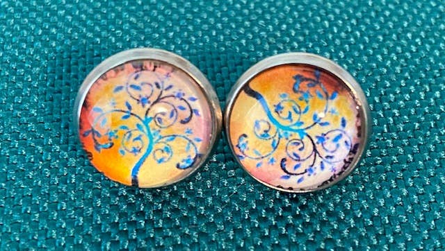 SMA Artistry Creations - Wholesale Stud/Post Earrings - 12mm Tree of life design glass cabochon stud earrings11