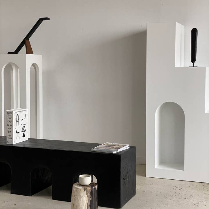 Office Objets - Wholesale Bench - Solid monoxyle wooden bench with sculpted base in 3 arches - Black color38