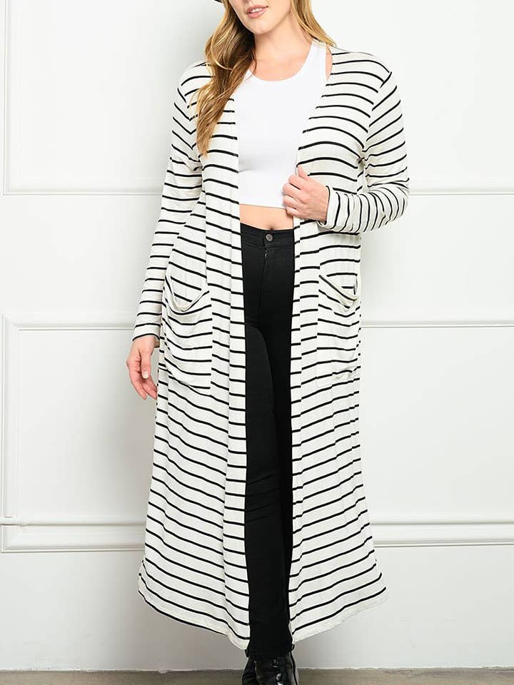 ROUSSEAU - Venta al por mayor Cárdigan - Mujer - CHAQUETA DE MANGA LARGA A RAYAS CON BOLSILLOS4