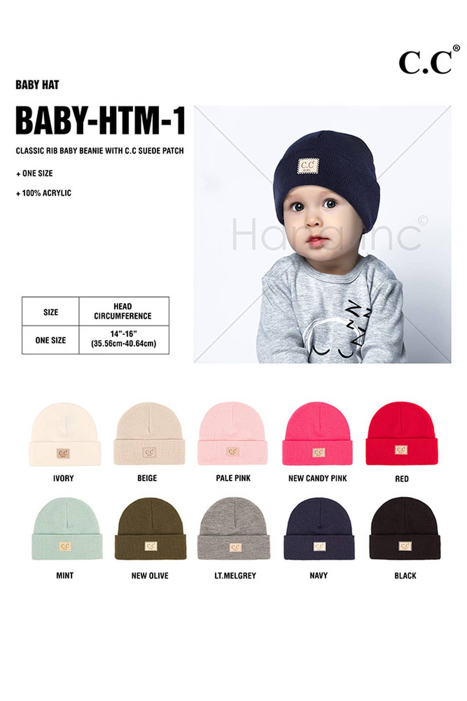 Hana - Wholesale Beanie - Women's - C.C Baby Classic Rib Beanie with C.C Suede Patch10