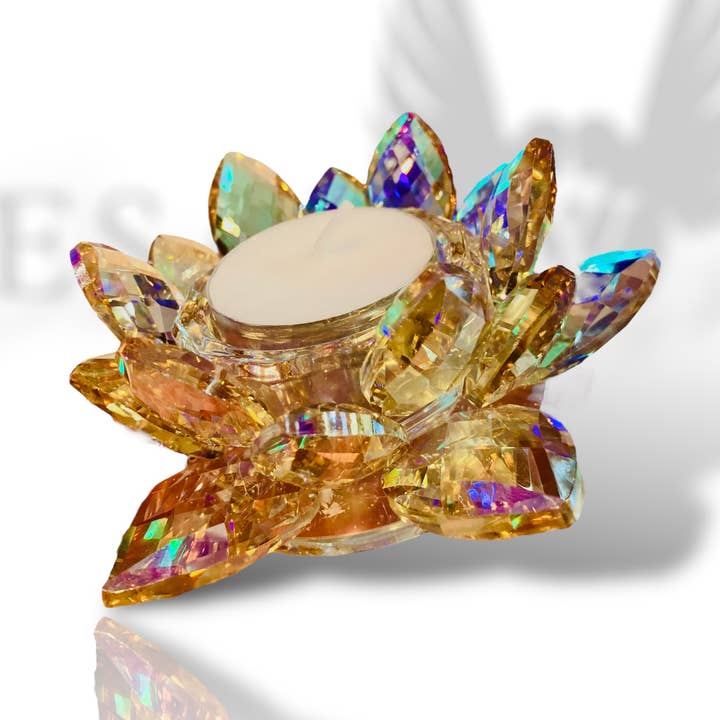 rainbow amber glass crystal lotus flower candle holder for wholesale by Desarwen