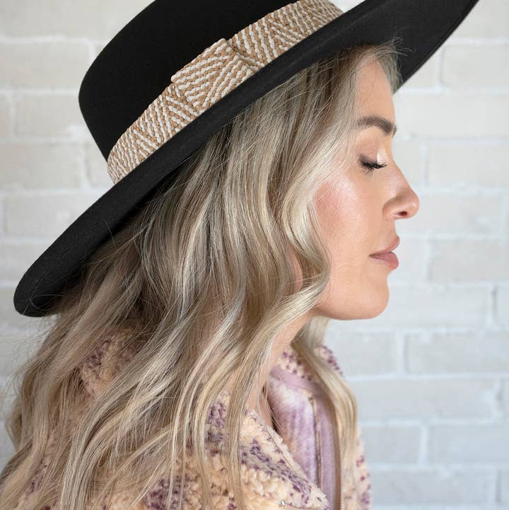 Jen & Co. - Wholesale Fedora - Women's - HAT2189 Stevie Boho Trim Wide Brim Fedora2