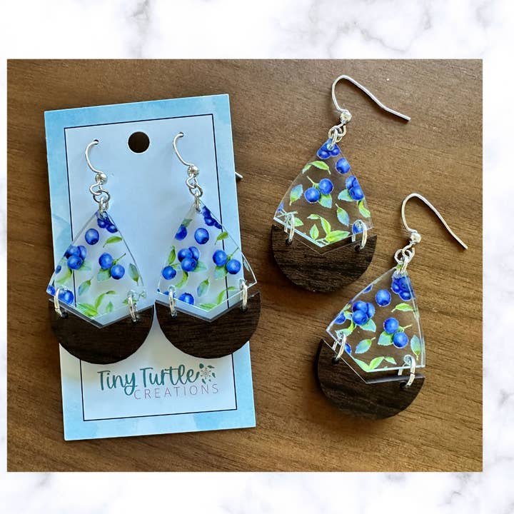 Blueberry Acrylic and Wood Earrings for wholesale by Tiny Turtle Creations