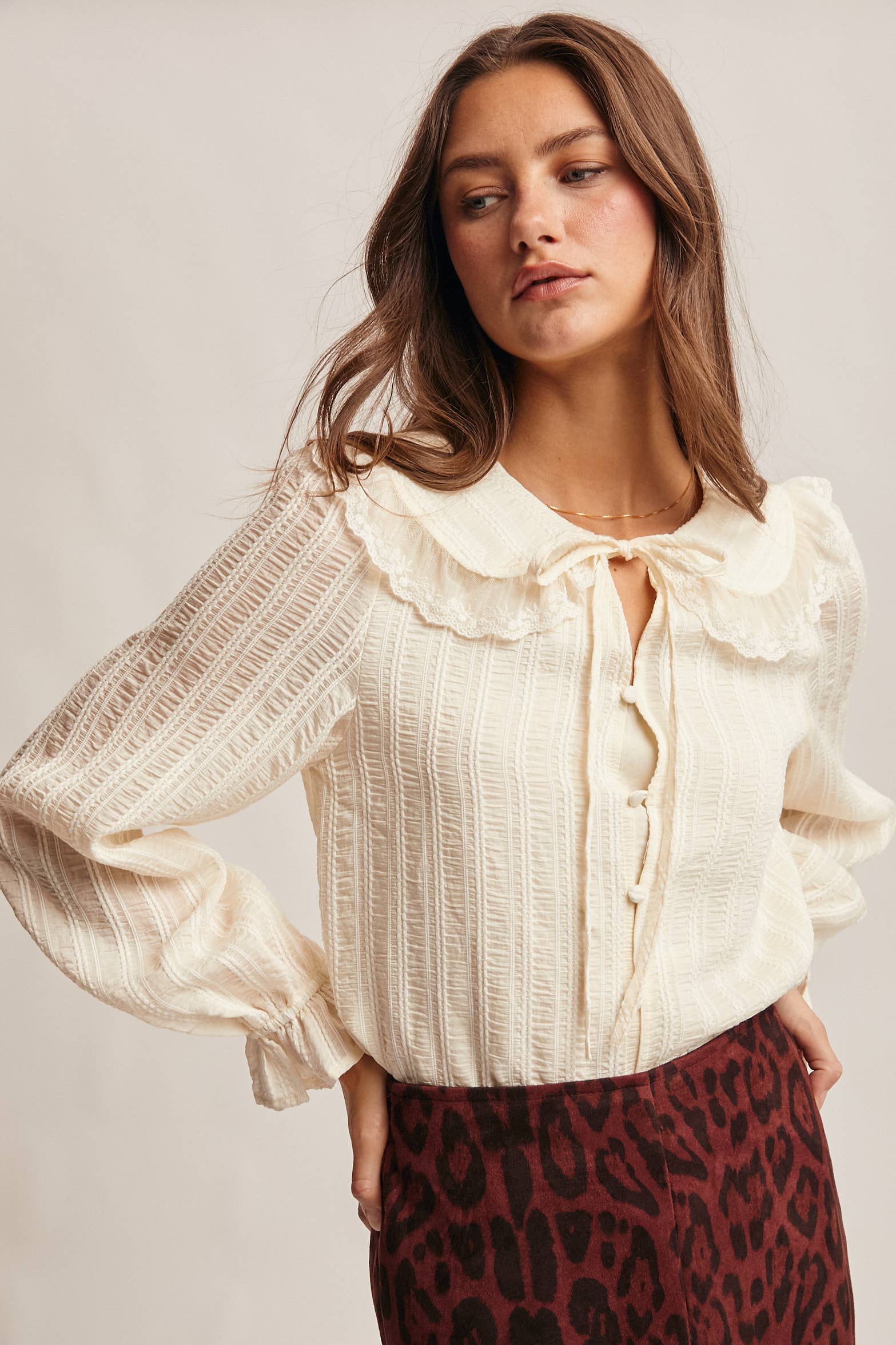 Forte - Wholesale Blouse - Women's - Embroidered Collar Textured Blouse FT0011 14