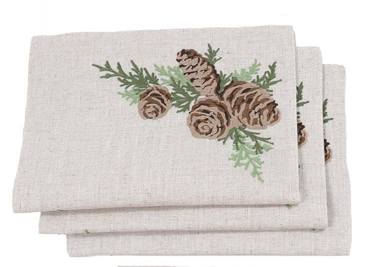 Xia Home Fashions & Manor Luxe - Vendita all'ingrosso Tovagliette - Tovagliette ricamate con pigne invernali da 35,6 x 50,8 cm, set di 41