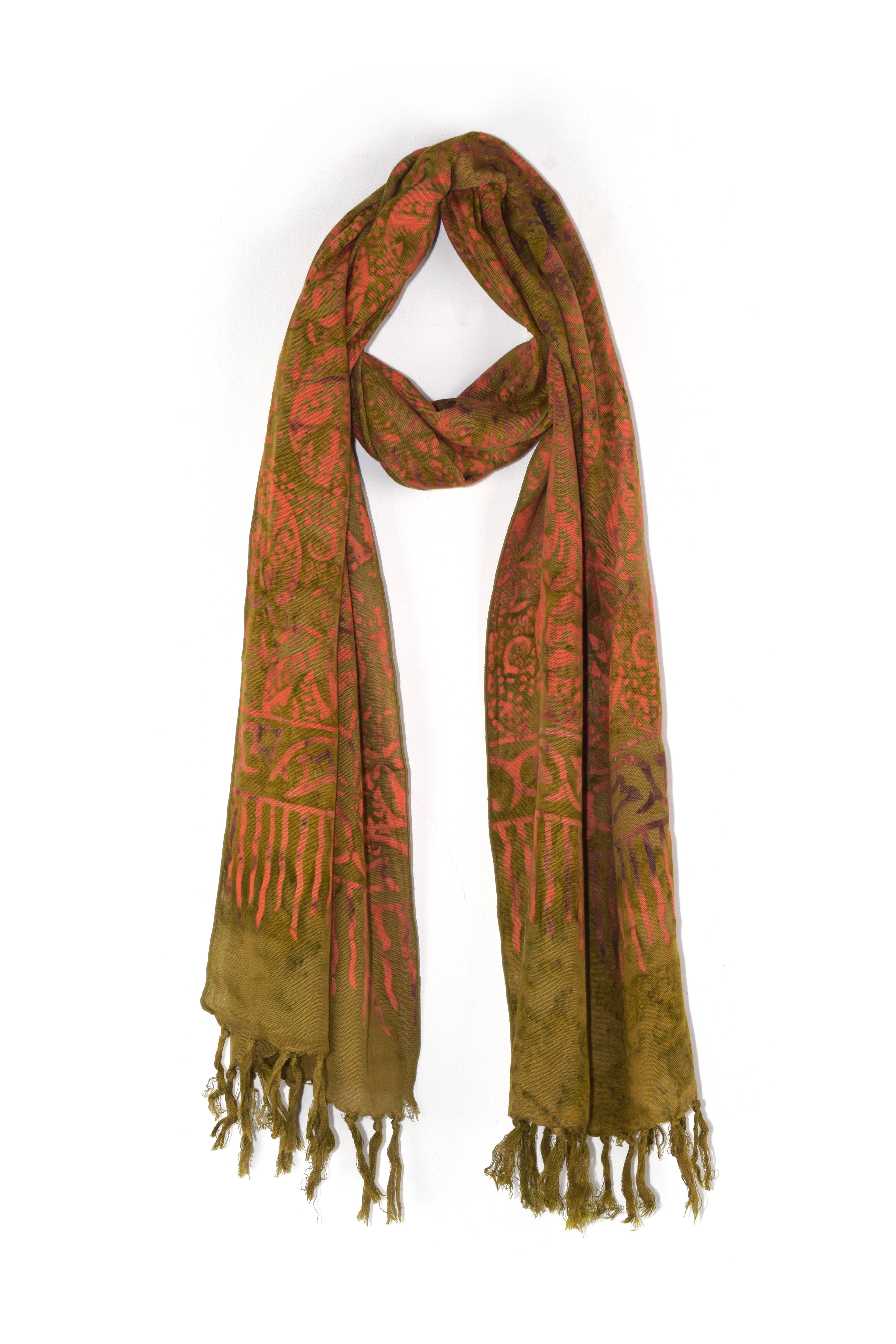 Nusantara Inc. - Wholesale Scarf - Women's - Rayon Batik Scarf - 98781 A-C (Knotted  Fringe)30