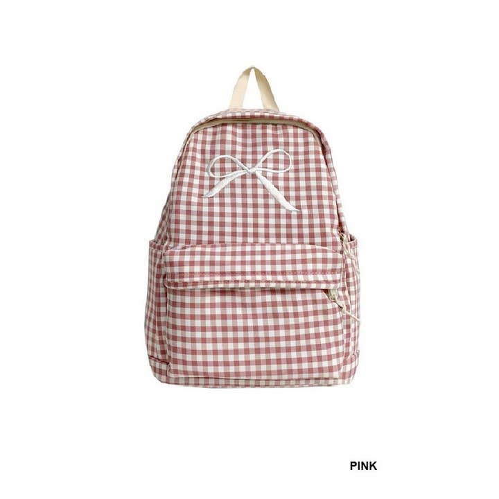 Vanilla Monkey - Wholesale Backpack - Women's - Coquette Bow Embroidered Checkered Backpack1