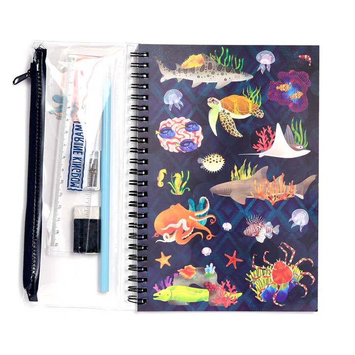 Puckator Ltd - Wholesale Notebook - Marine Kingdom Ring Bound Notepad & Pencil Case 6 Piece Set