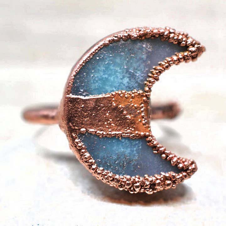 Grande bague lune amazonite en cuivre | Crescent Bague pour la vente par Daddy Daughter Jewelry