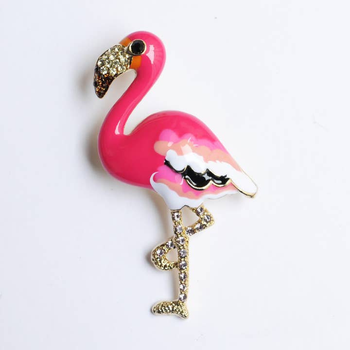 Modern Swarovski Rhinestone Fancy Pink Flamingo Brooch for wholesale by La Jungle des Gemmes
