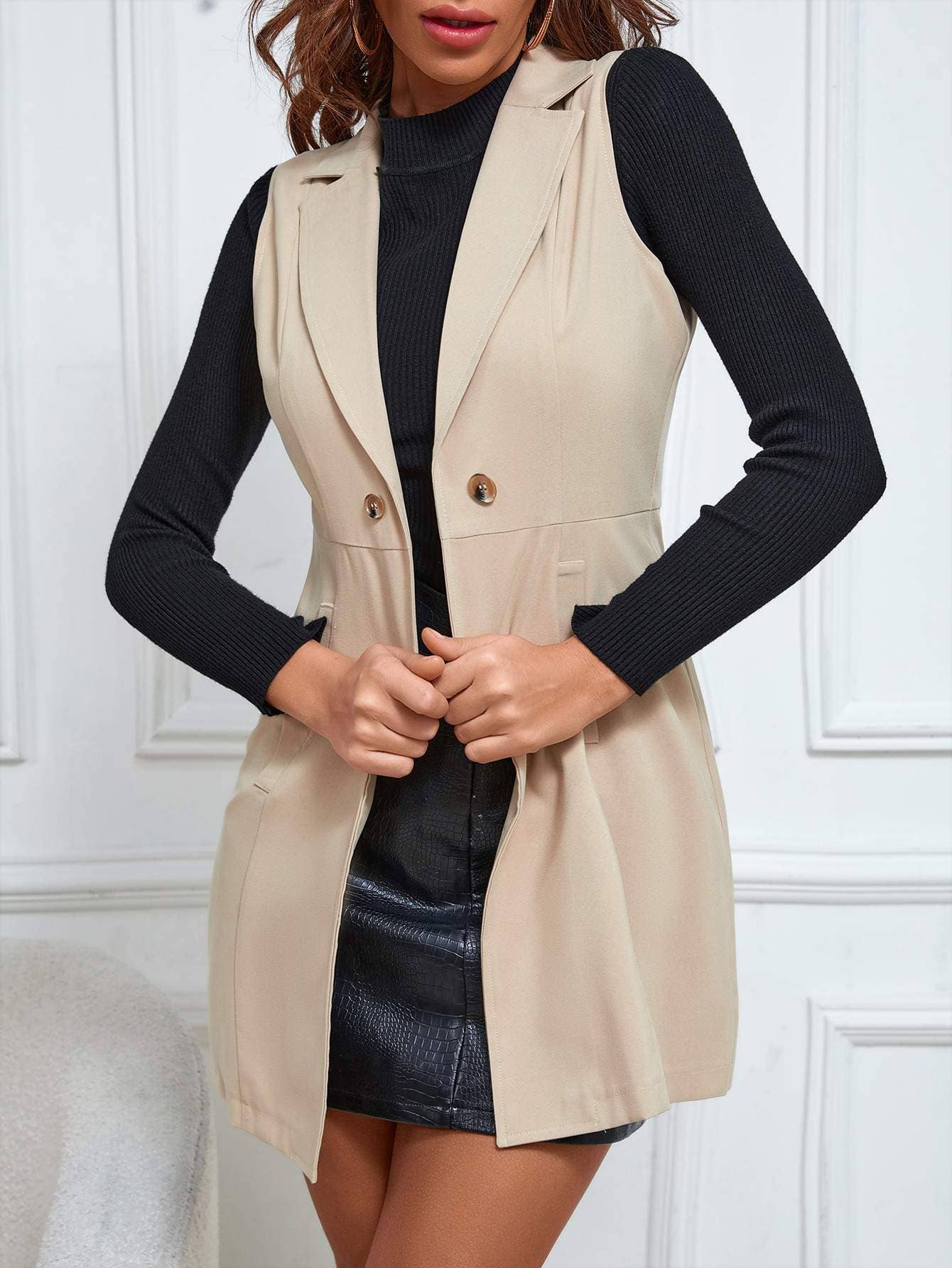 Queen Fashion – wholesale Outerwear Vest - Women’s – double breasted vest blazer3