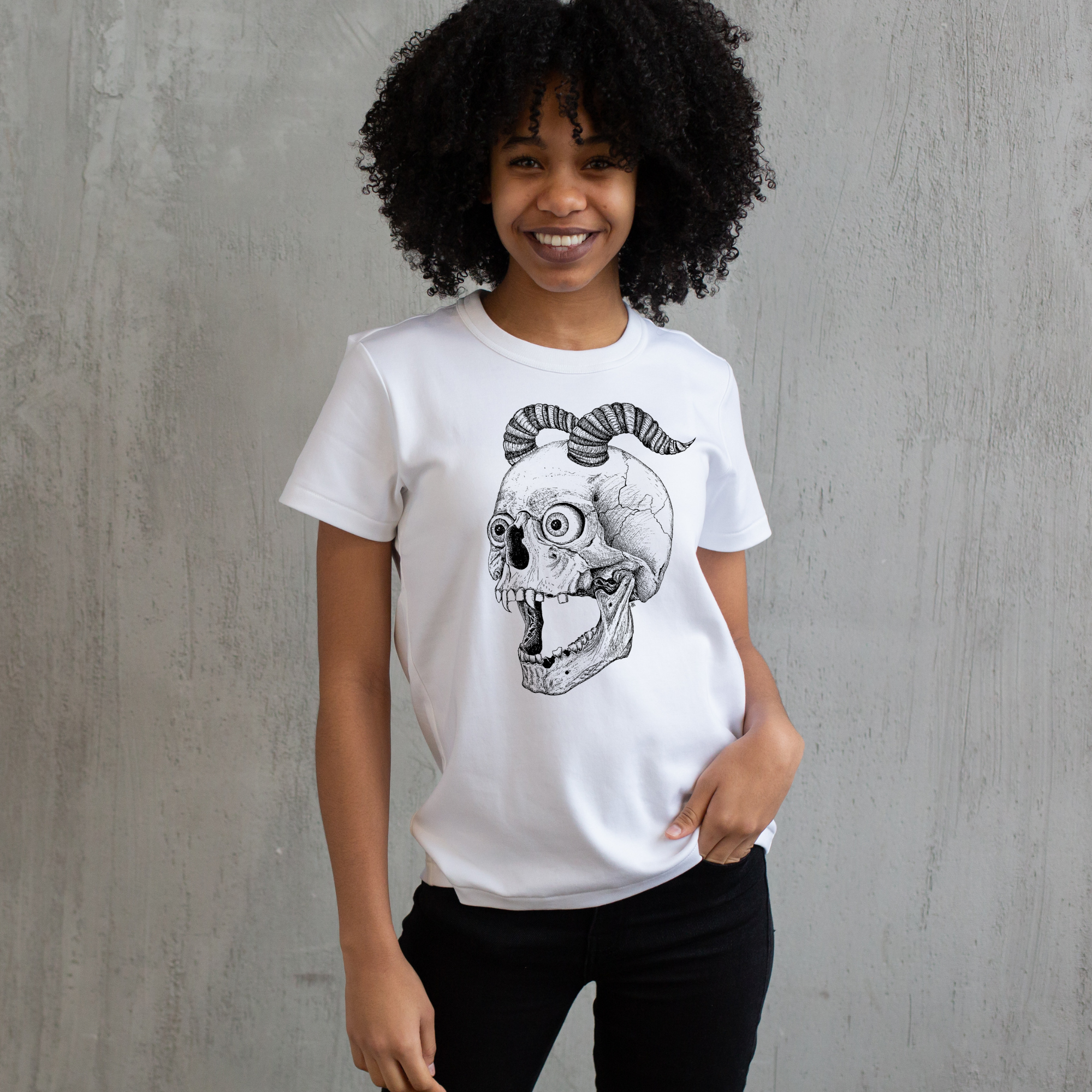 Hannah Kate Makes - Wholesale T-Shirt (Graphic) - Unisex - Screaming Skull T-shirt - White - 100% Cotton - Reg/Fitted10