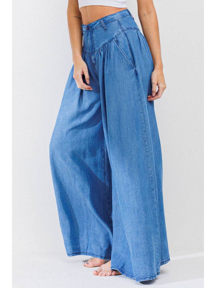 Vibrant M.i.U - Wholesale Pants - Women's - Darcy Wide-leg Chambray Pants