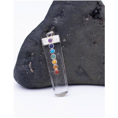 Clear Crystal Quartz Pendant with 7 Chakras for wholesale on Faire1