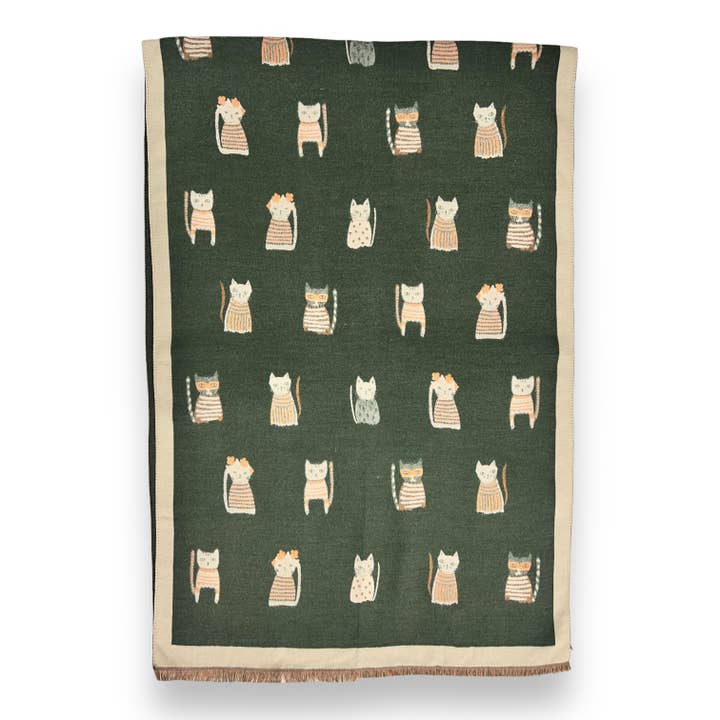 London Scarves – wholesale Scarf – Women's – Colourful Cats prints on reversible Wool blend scarf10