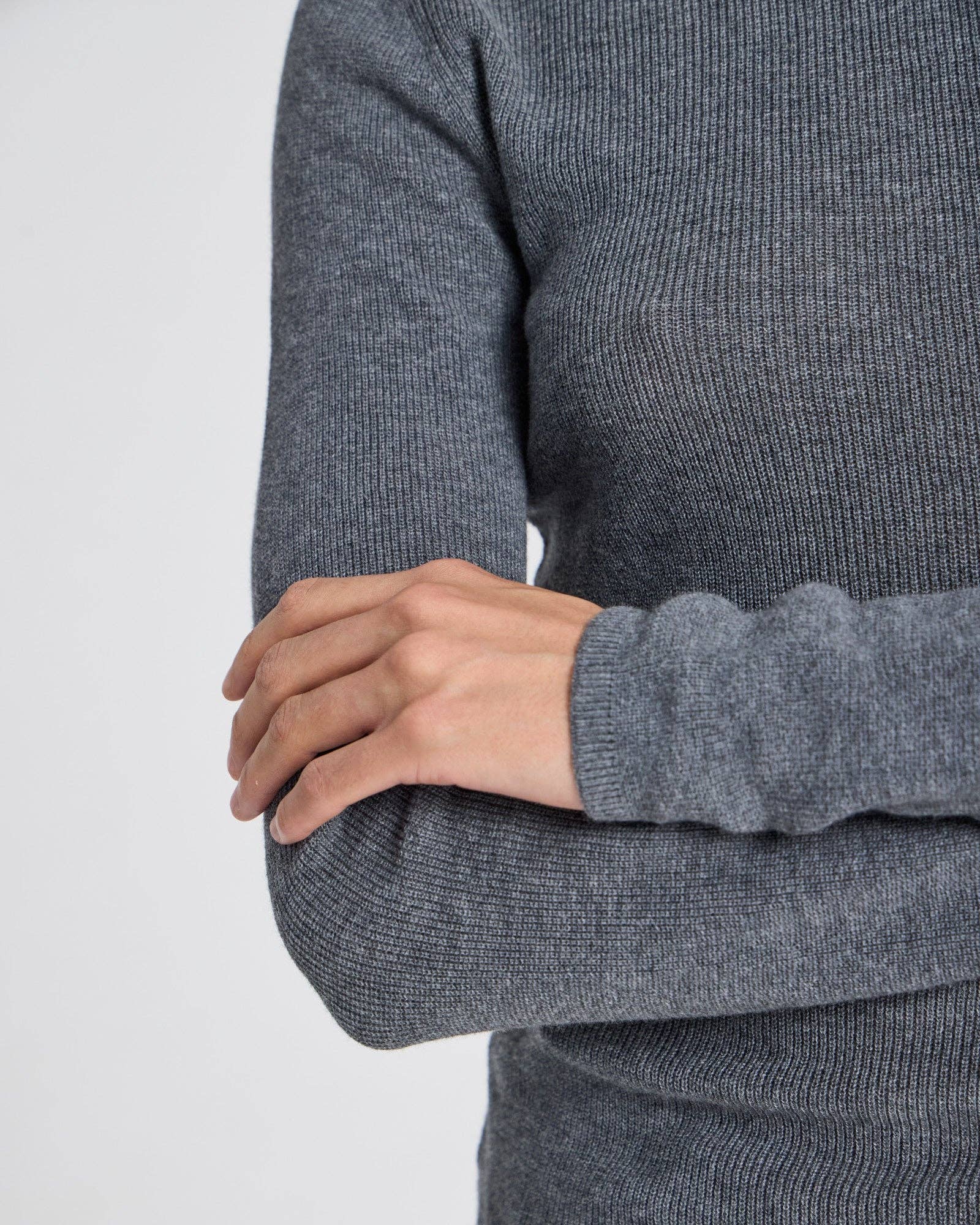 gai-lisva – Top de malha - Mulher por atacado – Freja blusa de manga longa em algodão canelado GOTS - Cinza escuro mesclado3